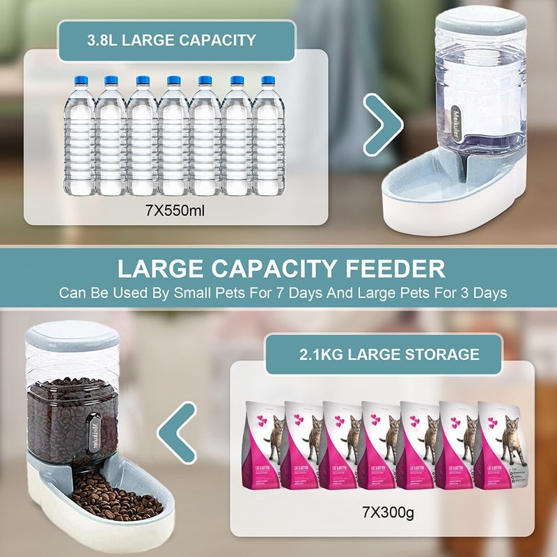 Meikuler Automatic Dog Cat Feeder and Water Dispenser Set,Waterer and Gravity Food Feeder for Small & Medium Dogs Cats Puppies,Large Capacity 1 Gallon x 2 (Grey) - Image 2